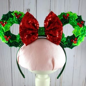 Christmas Wreath Minnie Mouse Ears Headband